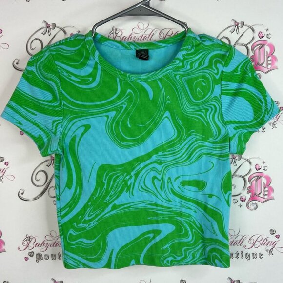 Wild Fable tshirt cropped crop water color swirls marble Green Swirl Crop Top - Picture 1 of 9